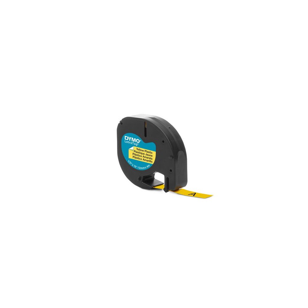DYMO Tape LetraTag plast 12mm svart på gul