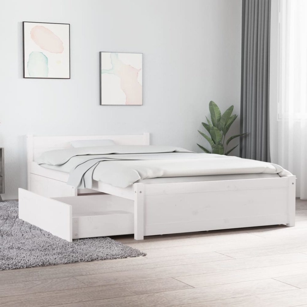 vidaXL Sängram med lådor vit 100x200 cm