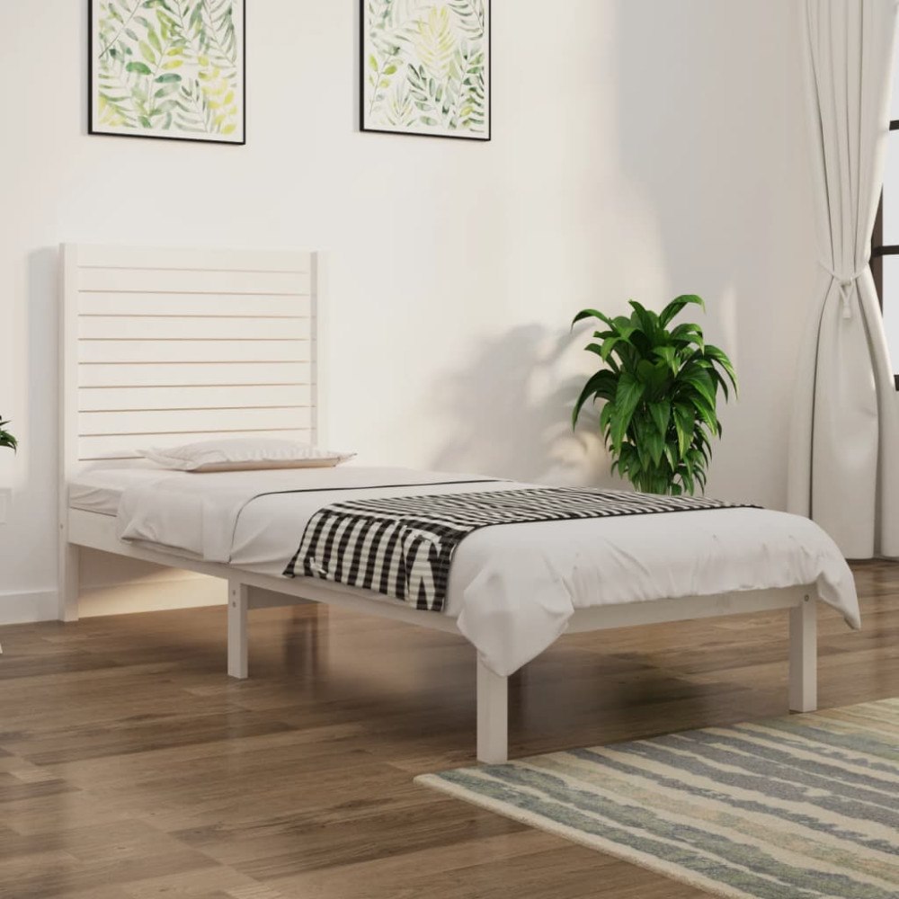 vidaXL Sängram vit massivt trä 90x190 cm