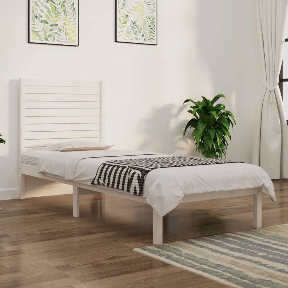 vidaXL Sängram vit massivt trä 90x190 cm