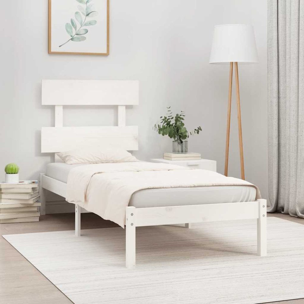 vidaXL Sängram vit massivt trä 90x190 cm