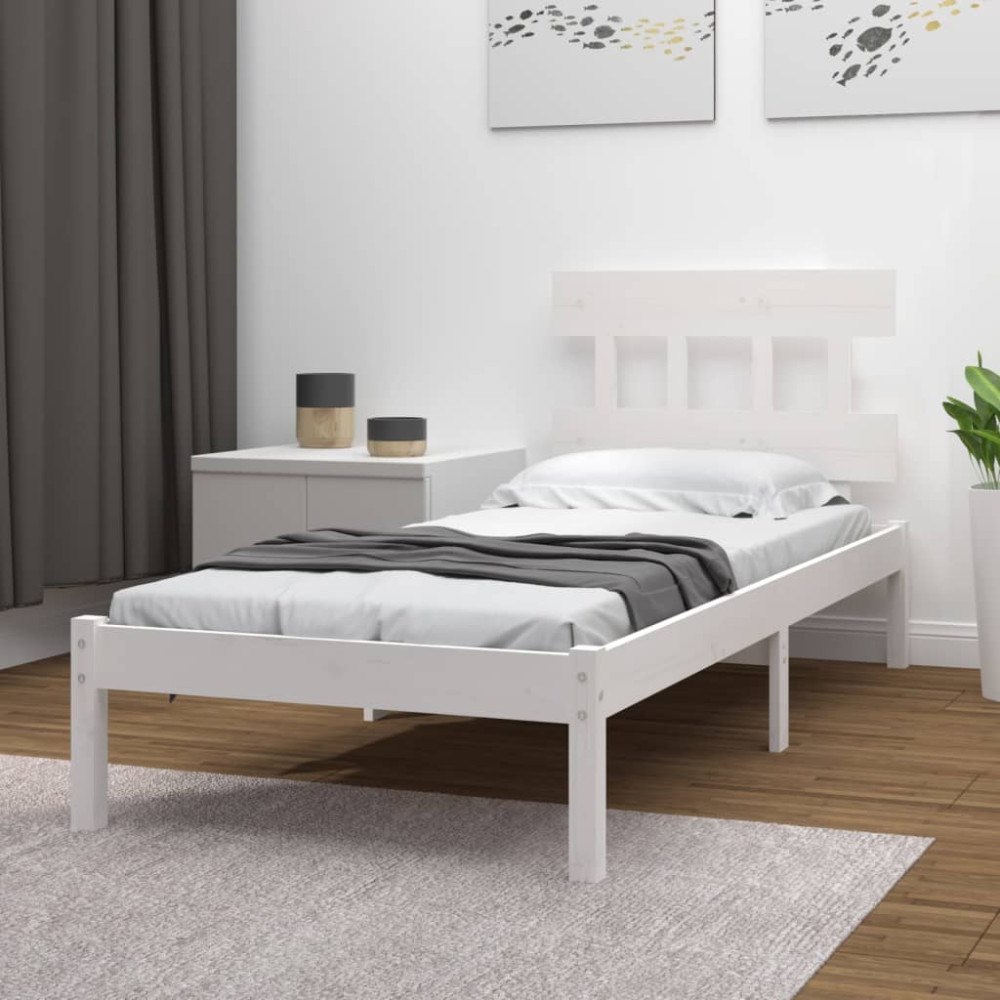 vidaXL Sängram vit massivt trä 90x190 cm
