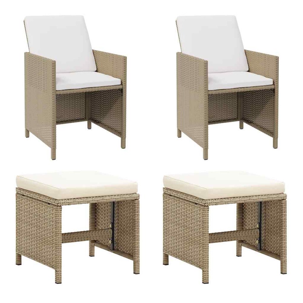 vidaXL Trädgårdsstolar med pallar 2 st konstrotting beige