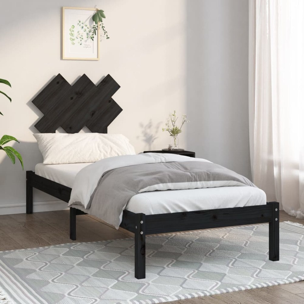 vidaXL Sängram massiv furu 75x190 cm svart