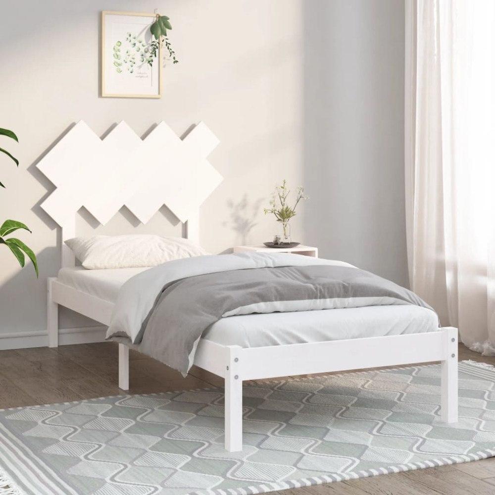 vidaXL Sängram massiv furu 90x190 cm vit