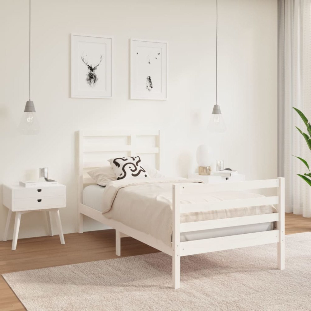 vidaXL Sängram vit massivt trä 90x190 cm