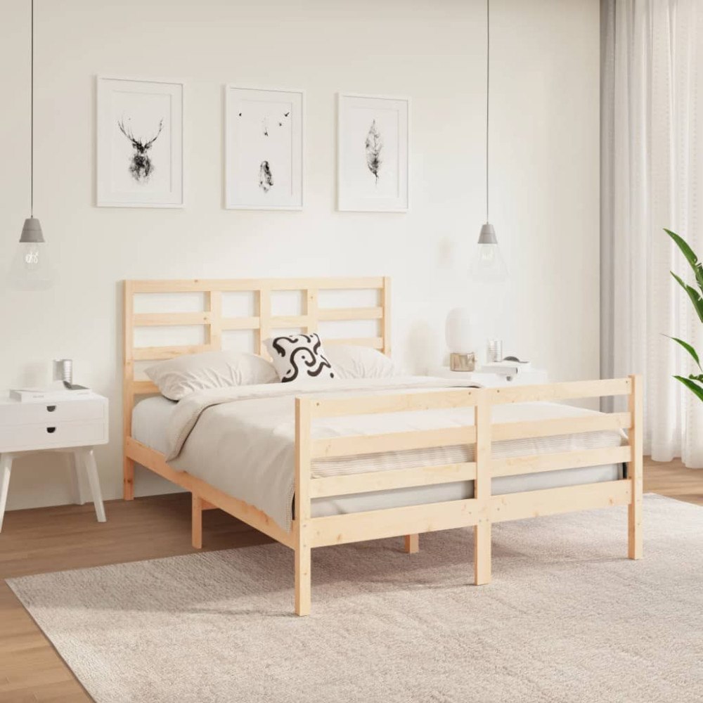 vidaXL Sängram massivt trä 135x190 cm