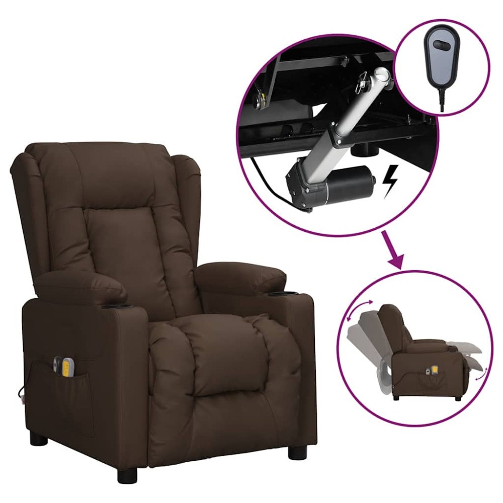 vidaXL Elektrisk massagefåtölj brun konstläder