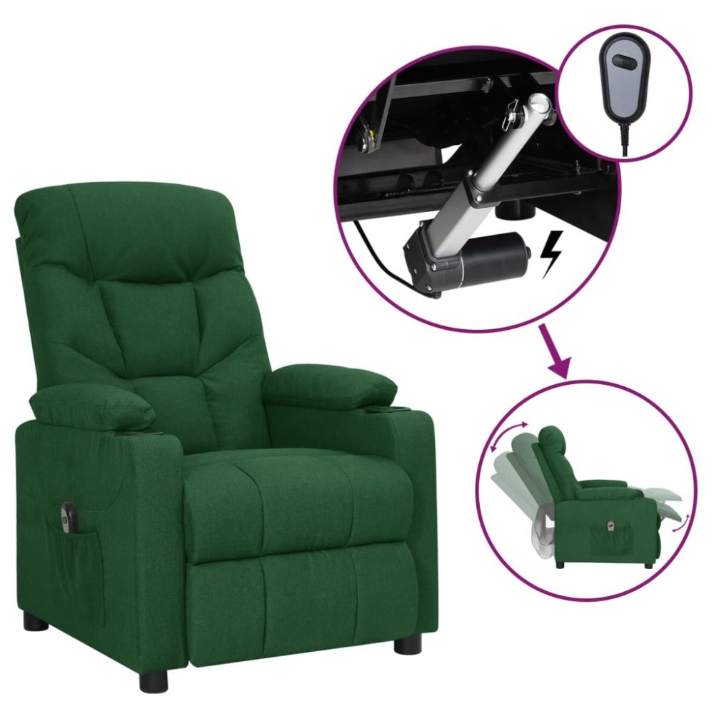 vidaXL Elektrisk reclinerfåtölj mörkgrön tyg