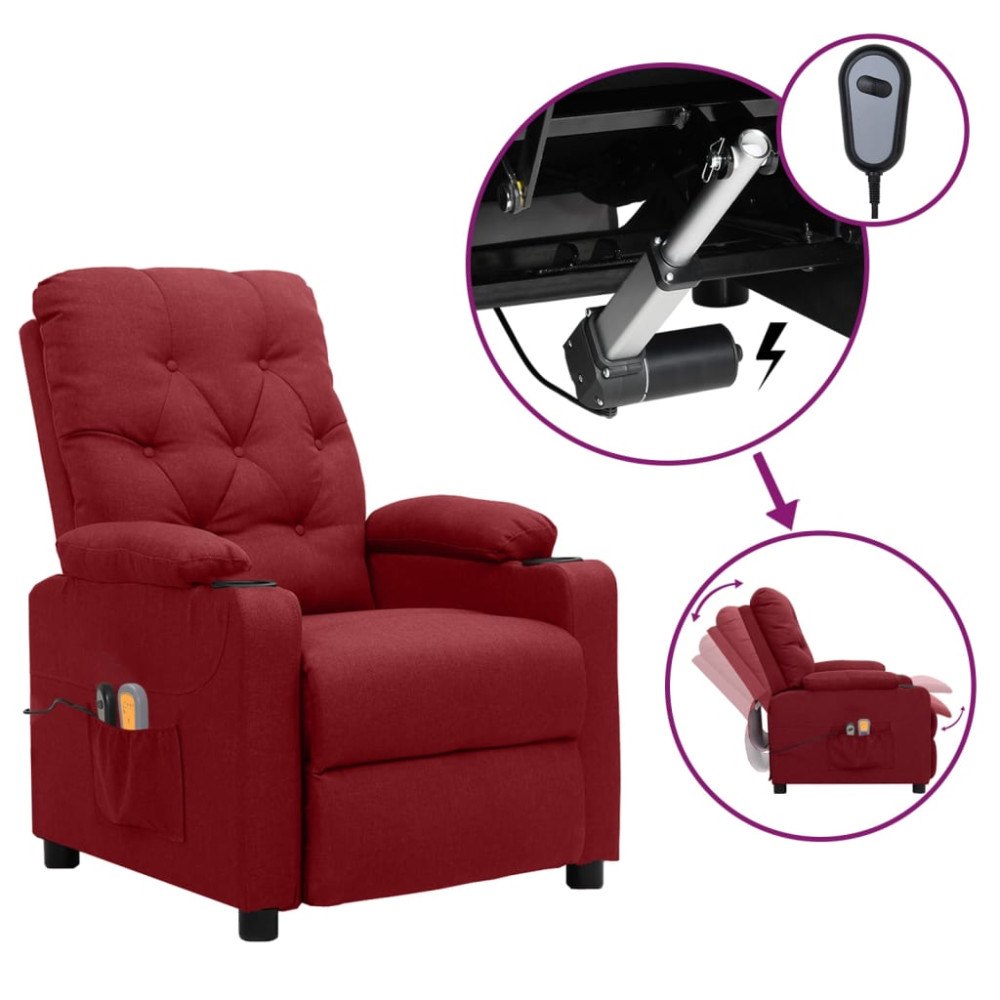 vidaXL Elektrisk massagefåtölj vinröd tyg