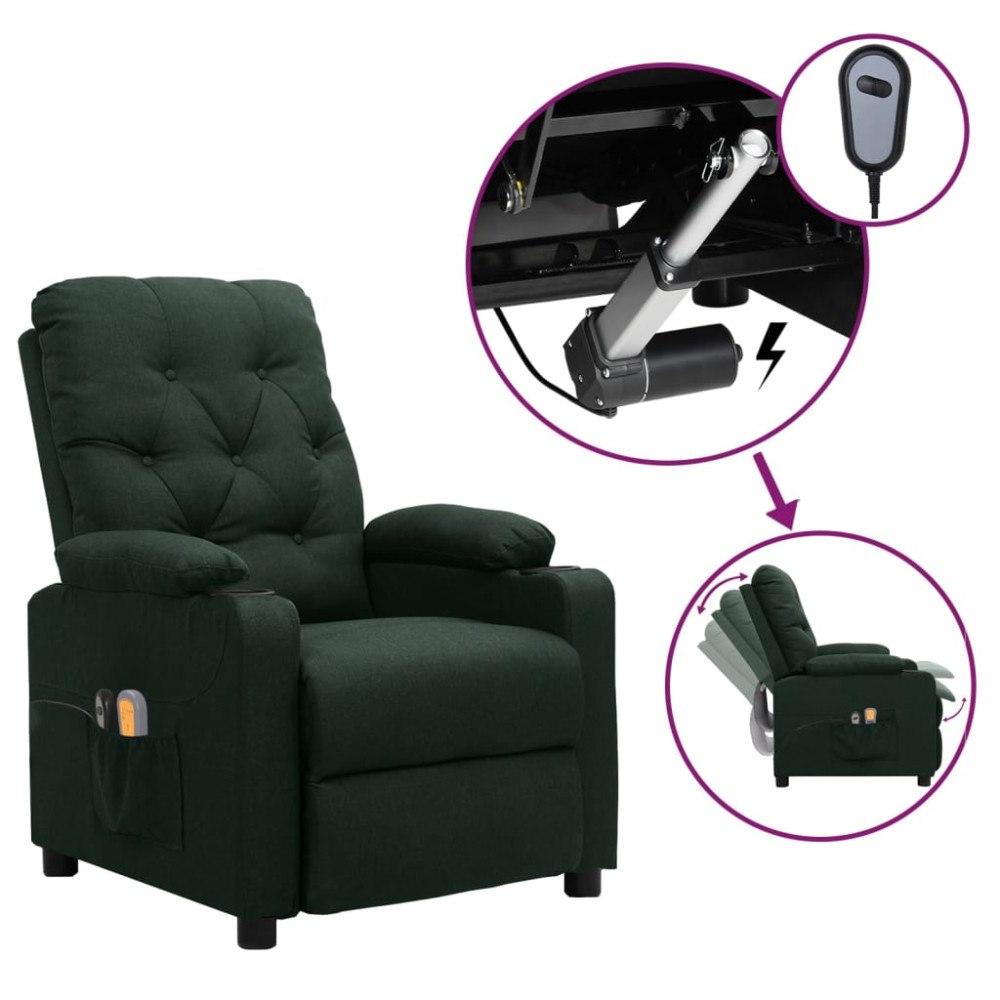 vidaXL Massagefåtölj mörkgrön tyg