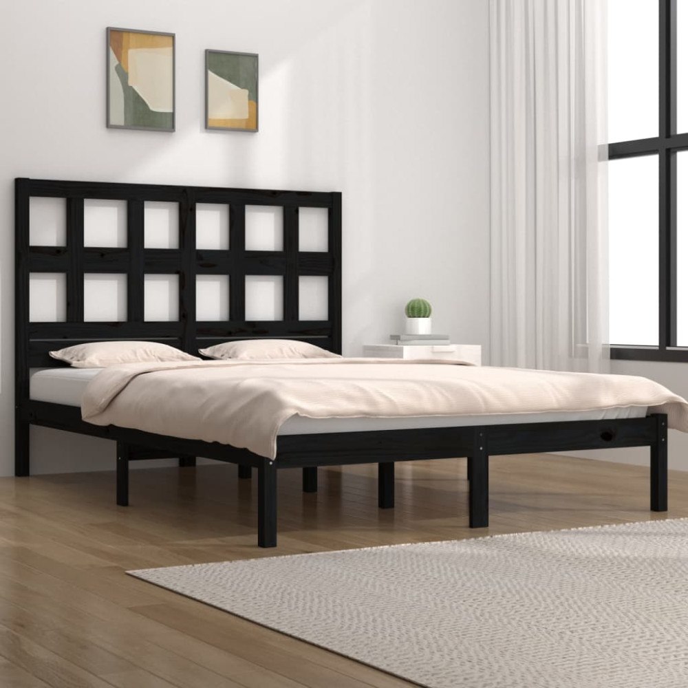 vidaXL Sängram svart massiv furu 140x190 cm