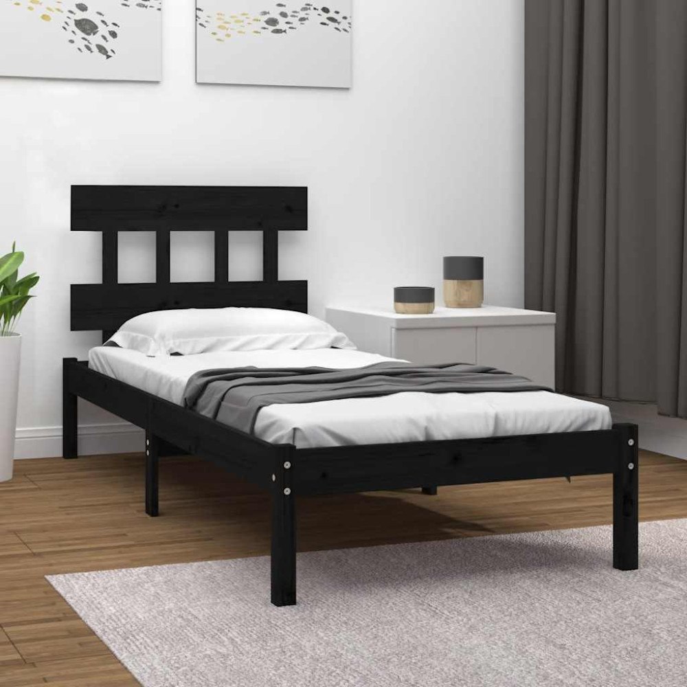 vidaXL Sängram svart massiv furu 75x190 cm