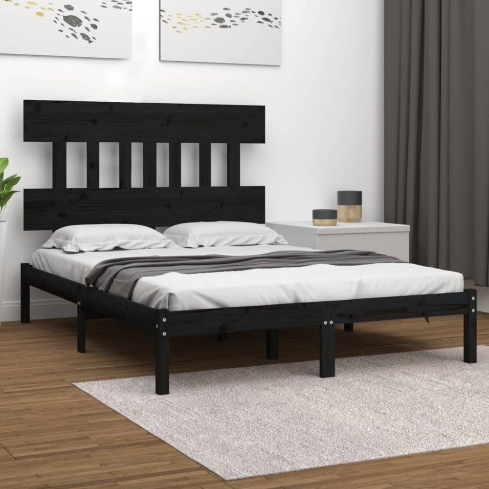 vidaXL Sängram svart massivt trä 200x200 cm