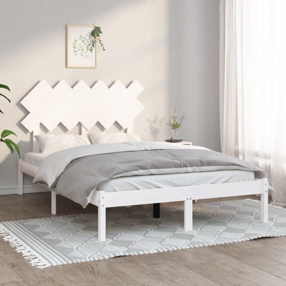 vidaXL Sängram massiv furu 135x190 cm vit