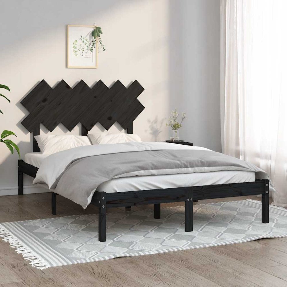 vidaXL Sängram massiv furu 135x190 cm svart