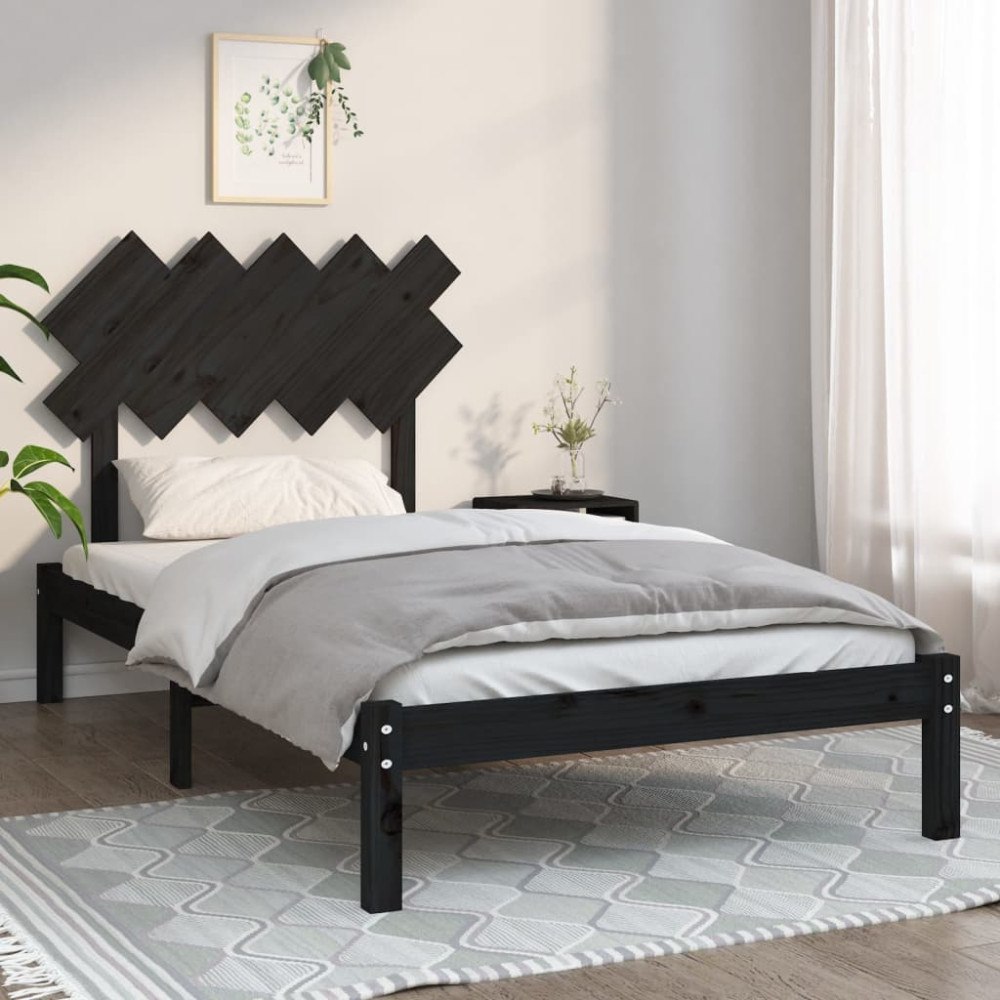 vidaXL Sängram svart 100x200 cm massivt trä