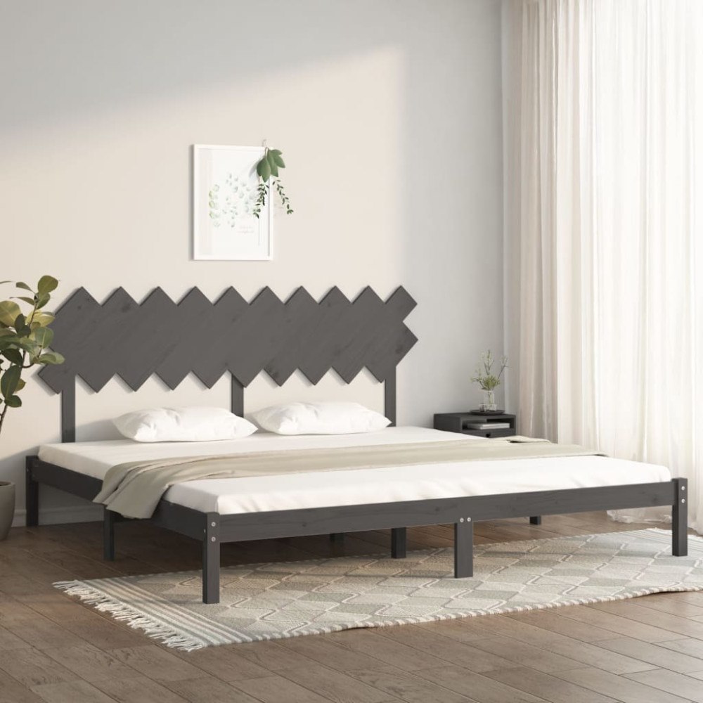 vidaXL Sängram grå 200x200 cm massivt trä