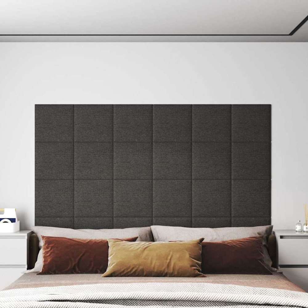 vidaXL Väggpaneler 12 st mörkgrå 30x30 cm tyg 1,08 m²