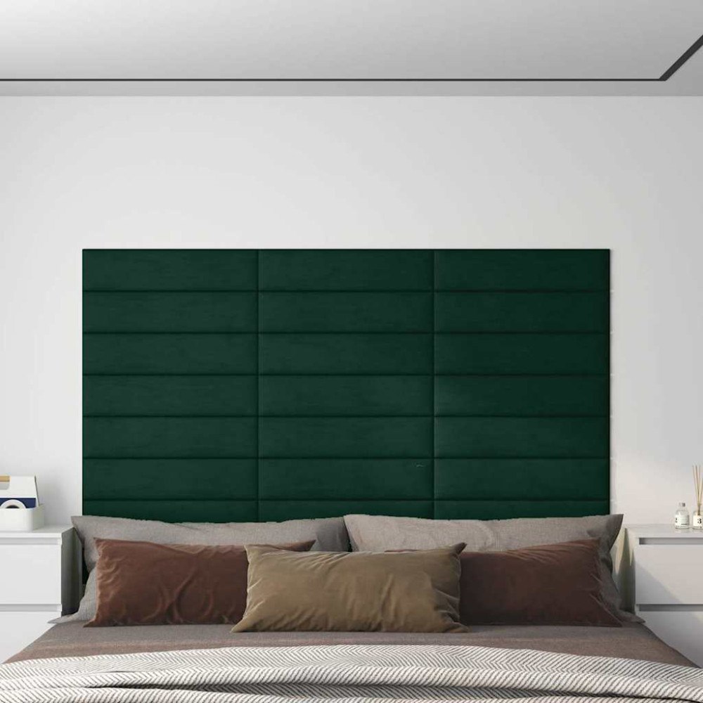 vidaXL Väggpaneler 12 st mörkgrön 60x15 cm sammet 1,08 m²