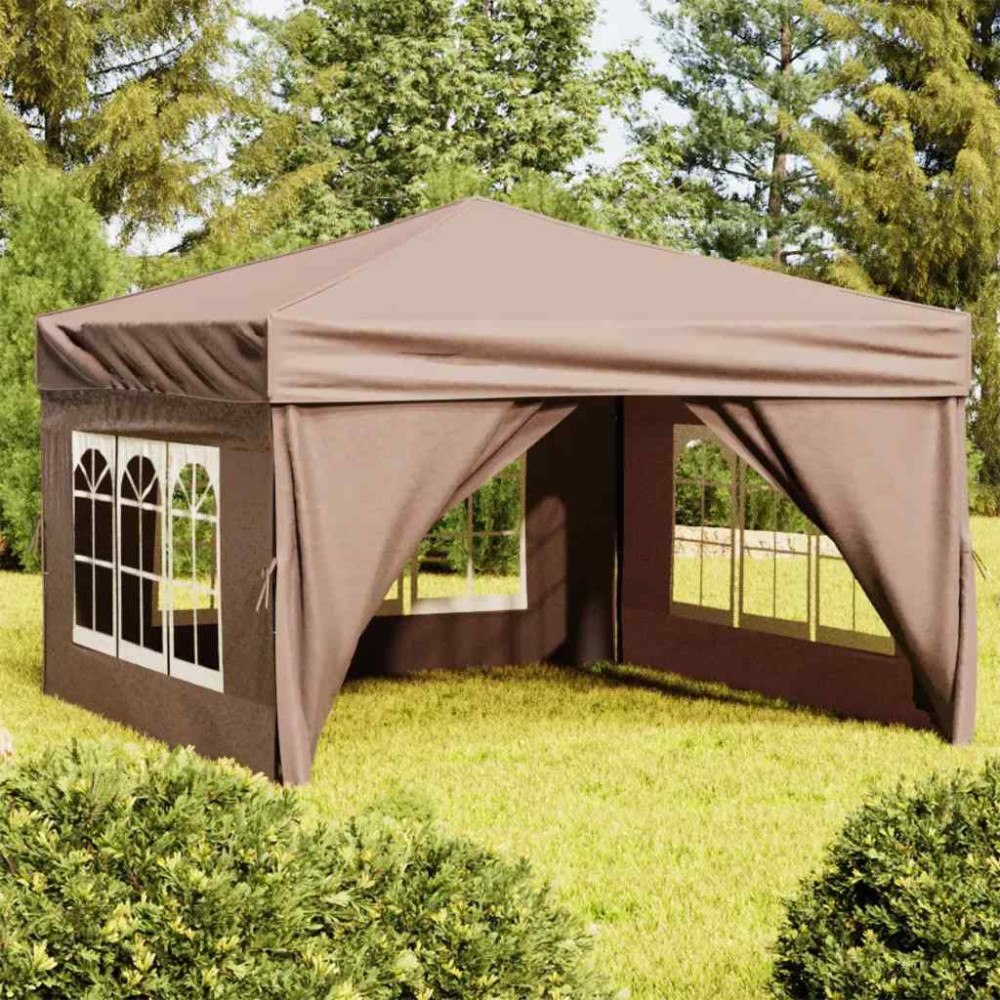 vidaXL Hopfällbart partytält med sidoväggar taupe 3x3 m