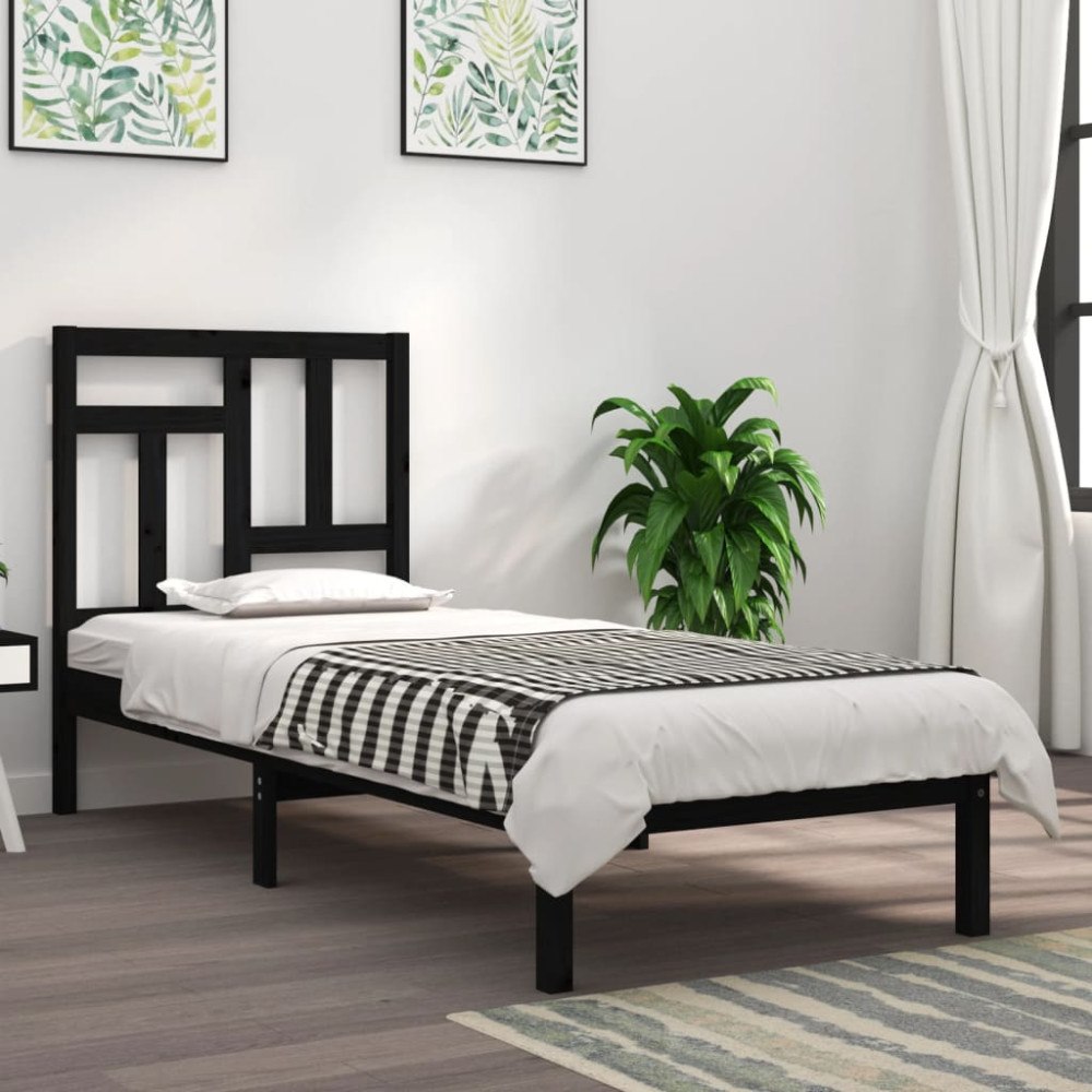 vidaXL Sängram svart massiv furu 75x190 cm