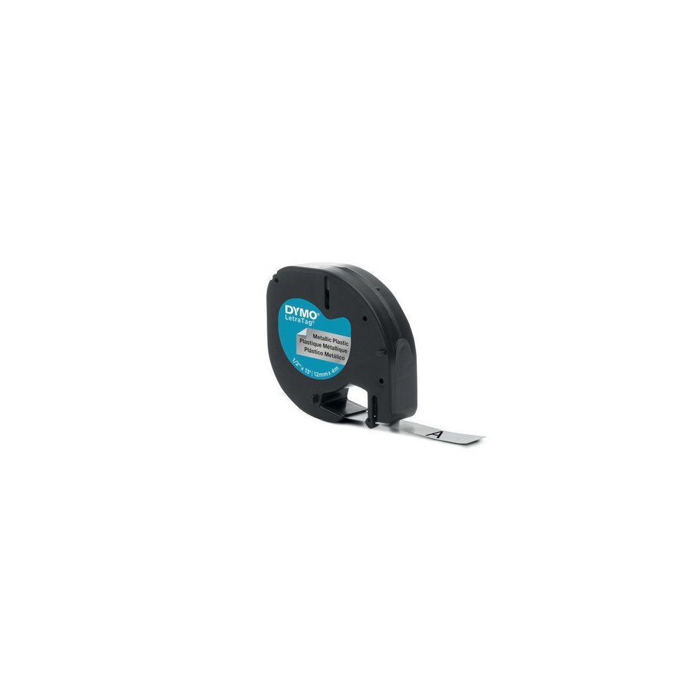 DYMO Tape LetraTag metall 12mm svart på silv.