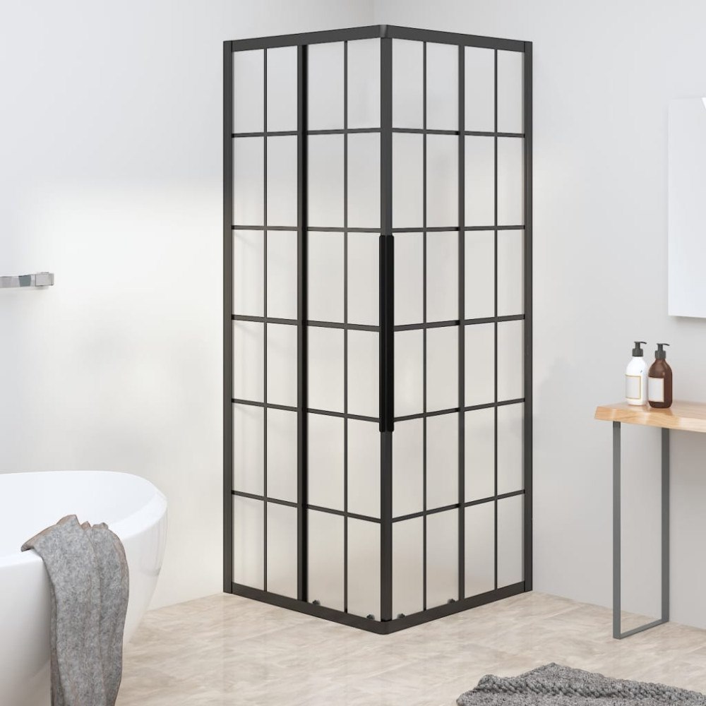 vidaXL Duschvägg frostad ESG 70x70x180 cm svart