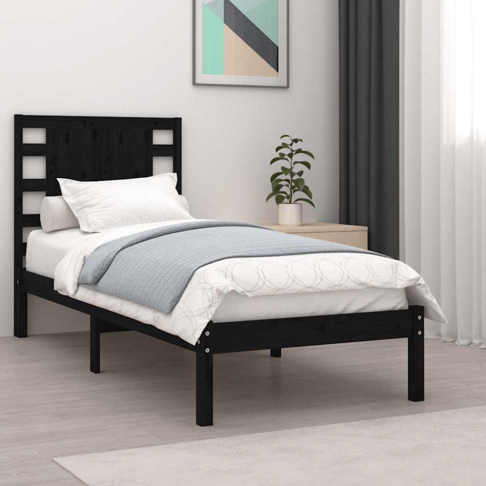 vidaXL Sängram svart massiv furu 75x190 cm