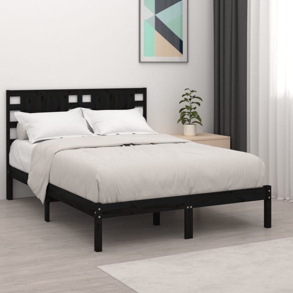 vidaXL Sängram svart massiv furu 140x190 cm