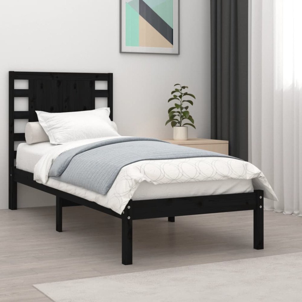 vidaXL Sängram svart massiv furu 100x200 cm enkelsäng
