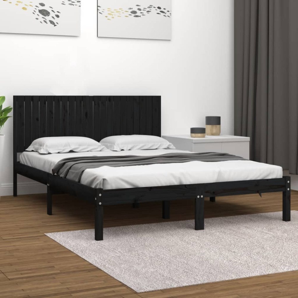 vidaXL Sängram svart massiv furu 200x200 cm
