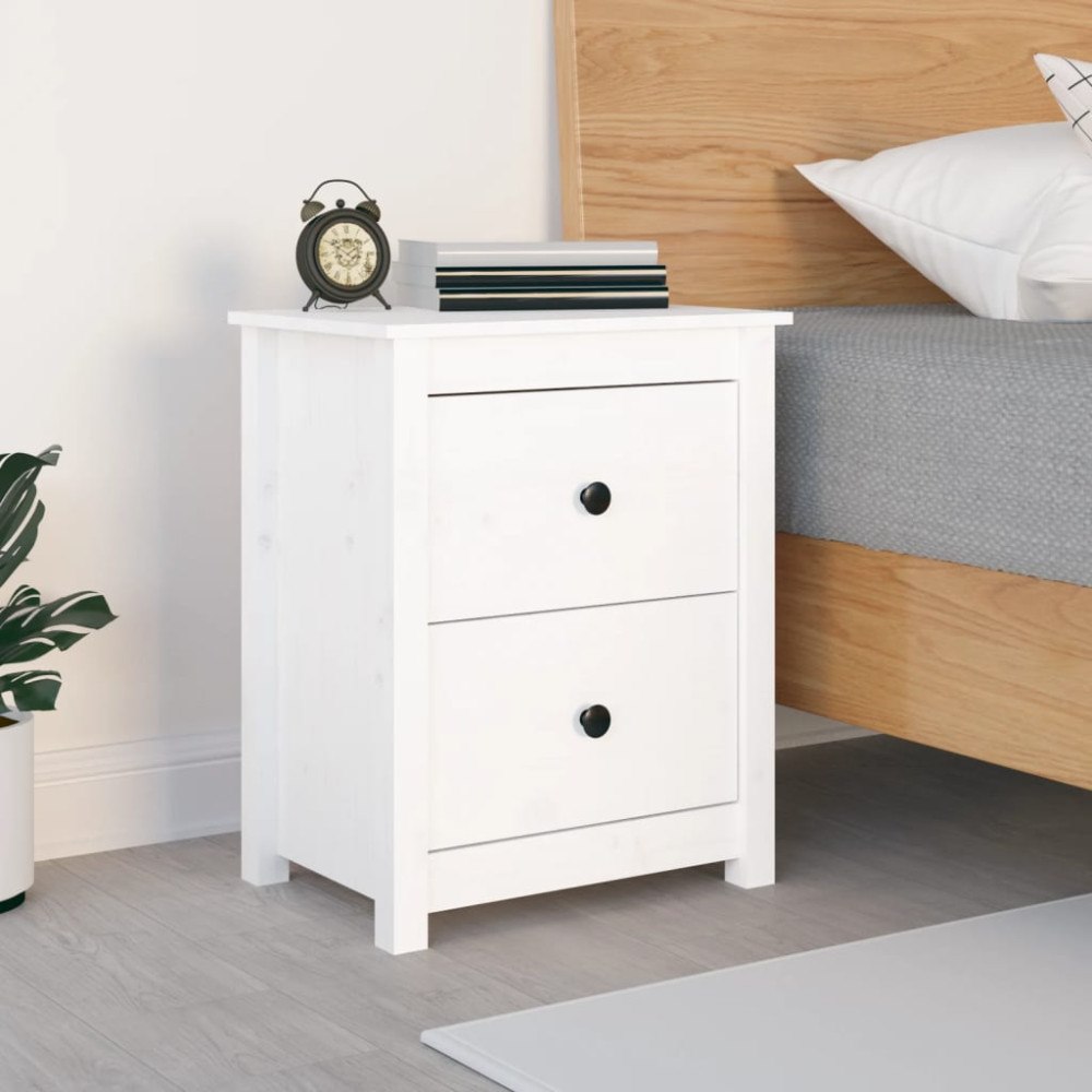 vidaXL Sängbord vit 50x35x61,5 cm massiv furu