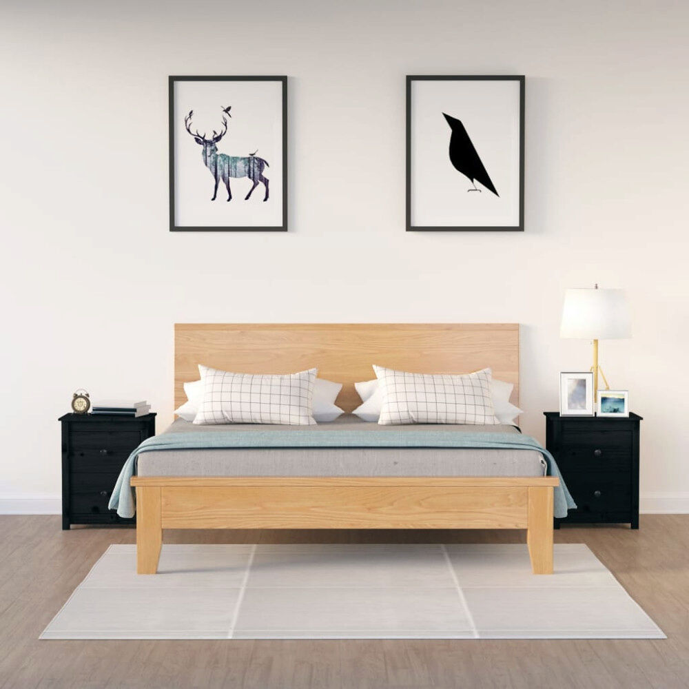 vidaXL Sängbord 2 st svart 50x35x61,5 cm massiv furu