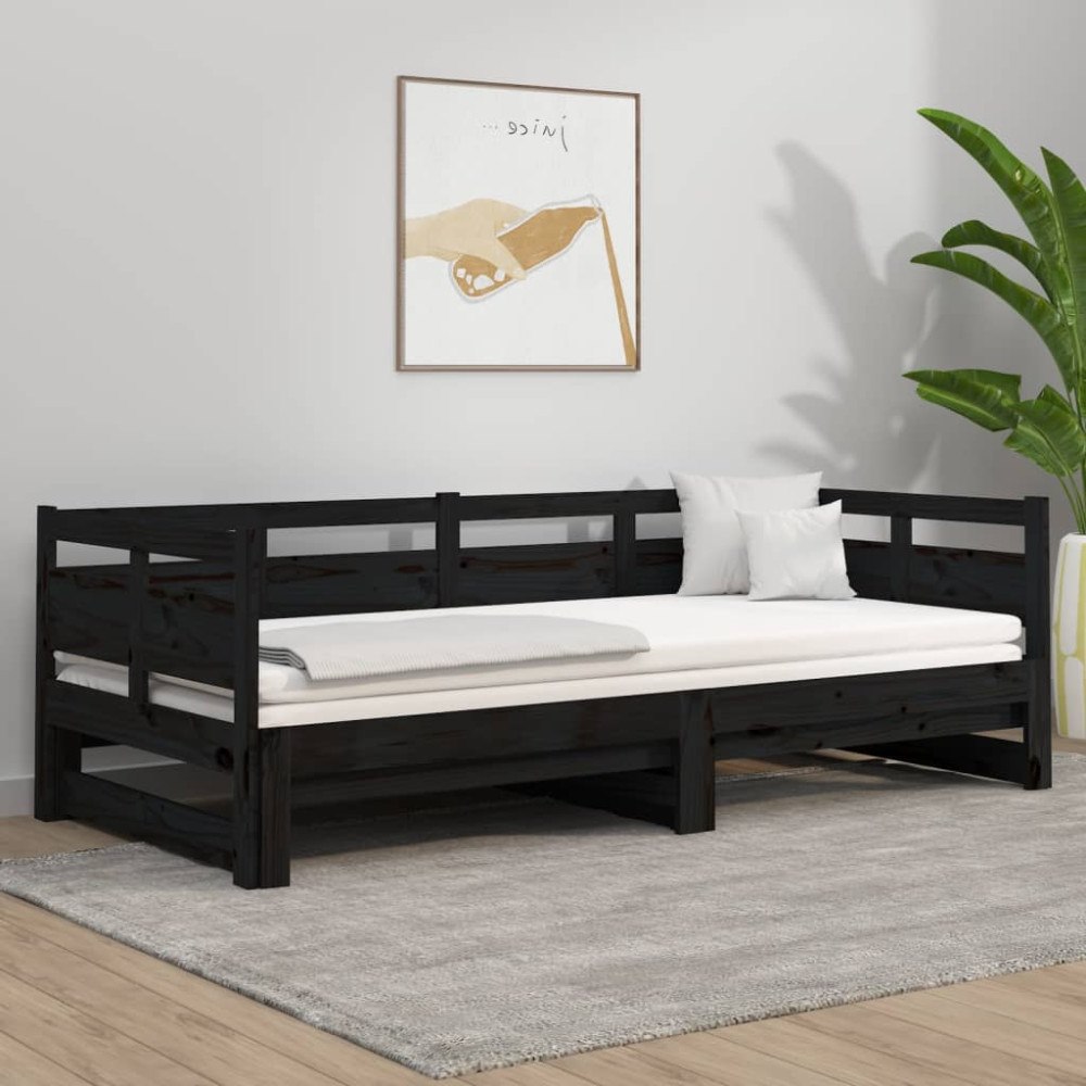 vidaXL Bäddsoffa svart massiv furu 2x(90x190) cm