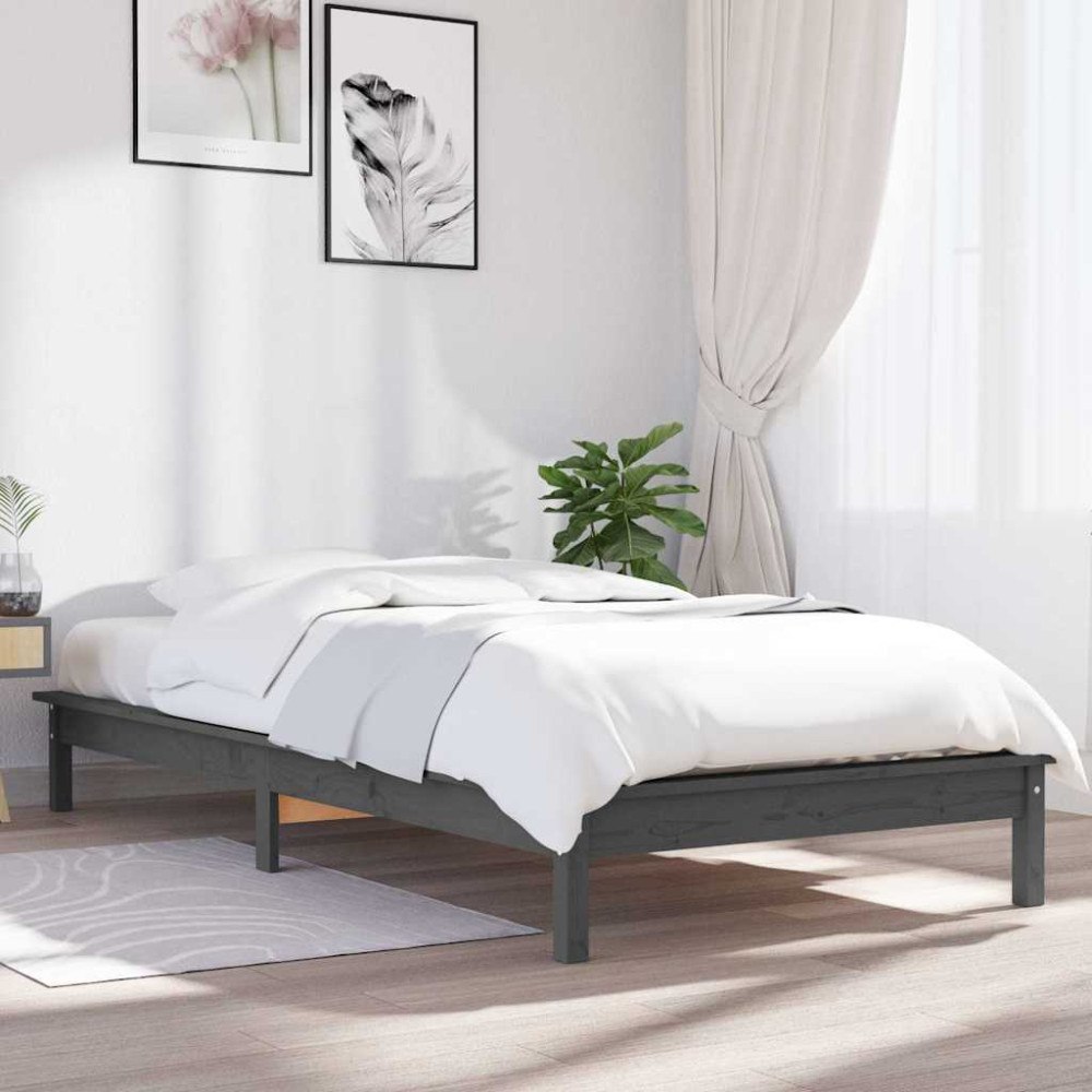 vidaXL Sängram grå 90x200 cm massiv furu