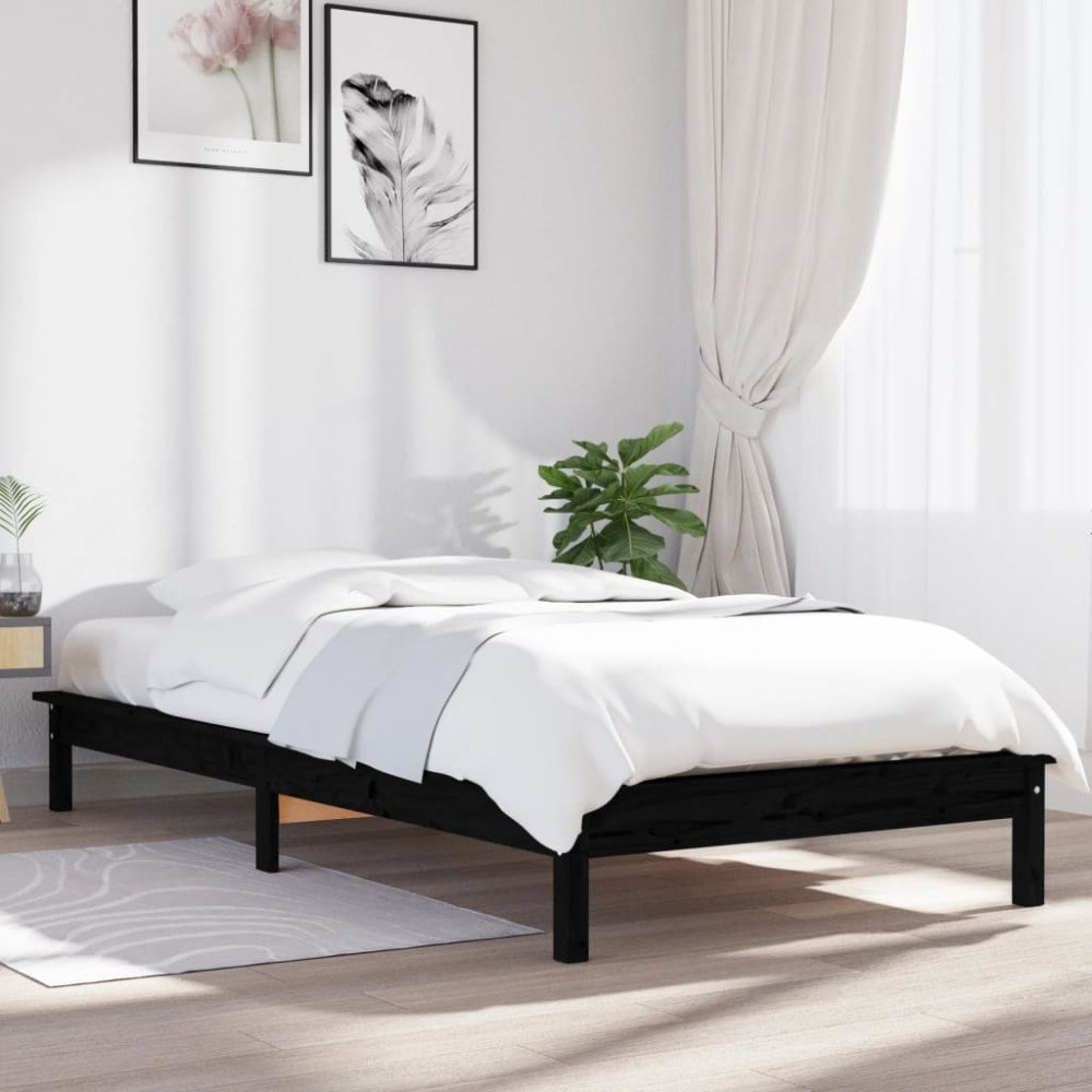 vidaXL Sängram svart 90x200 cm massiv furu