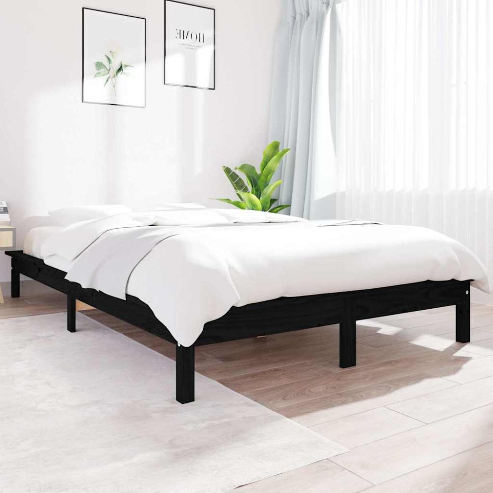 vidaXL Sängram svart 120x200 cm massiv furu