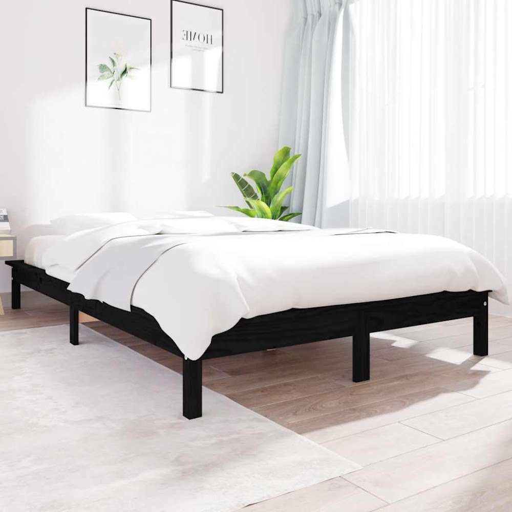 vidaXL Sängram 150x200 cm massiv furu svart