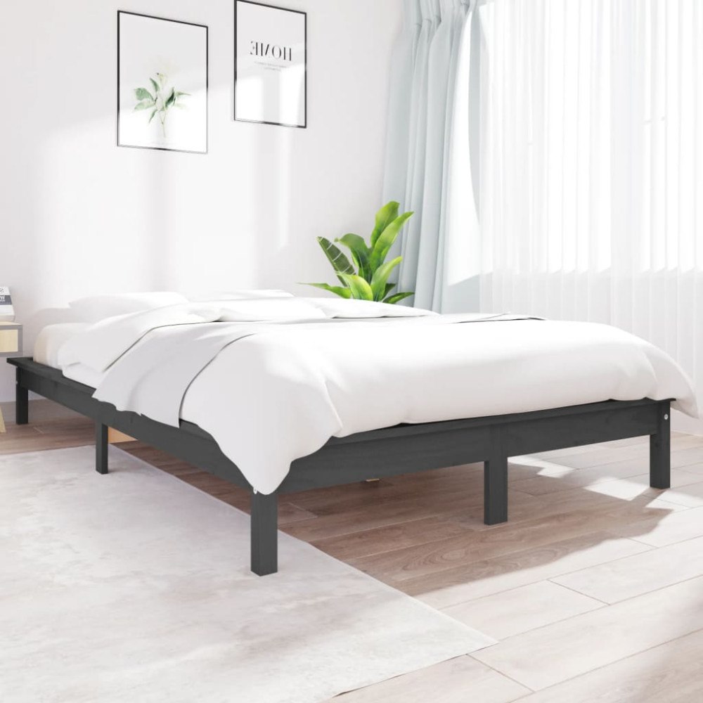 vidaXL Sängram grå 160x200 cm massiv furu