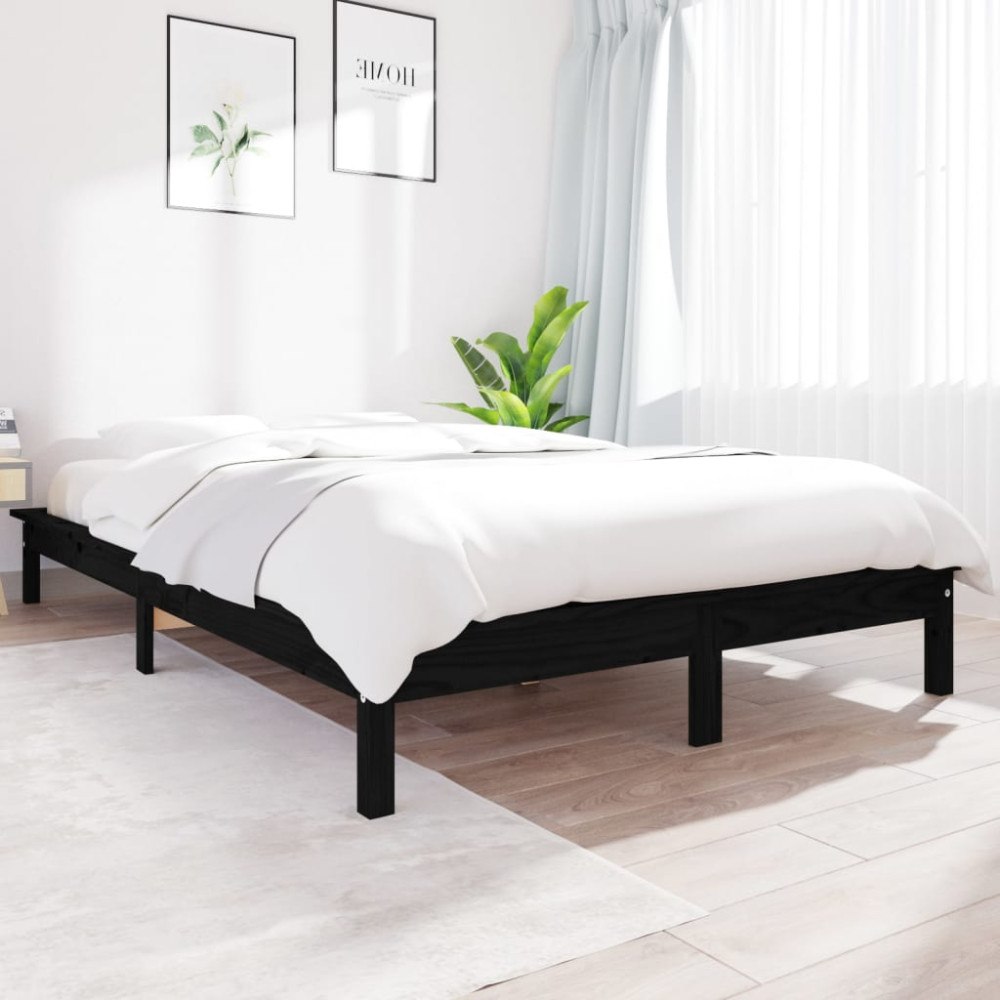 vidaXL Sängram svart 160x200 cm massiv furu