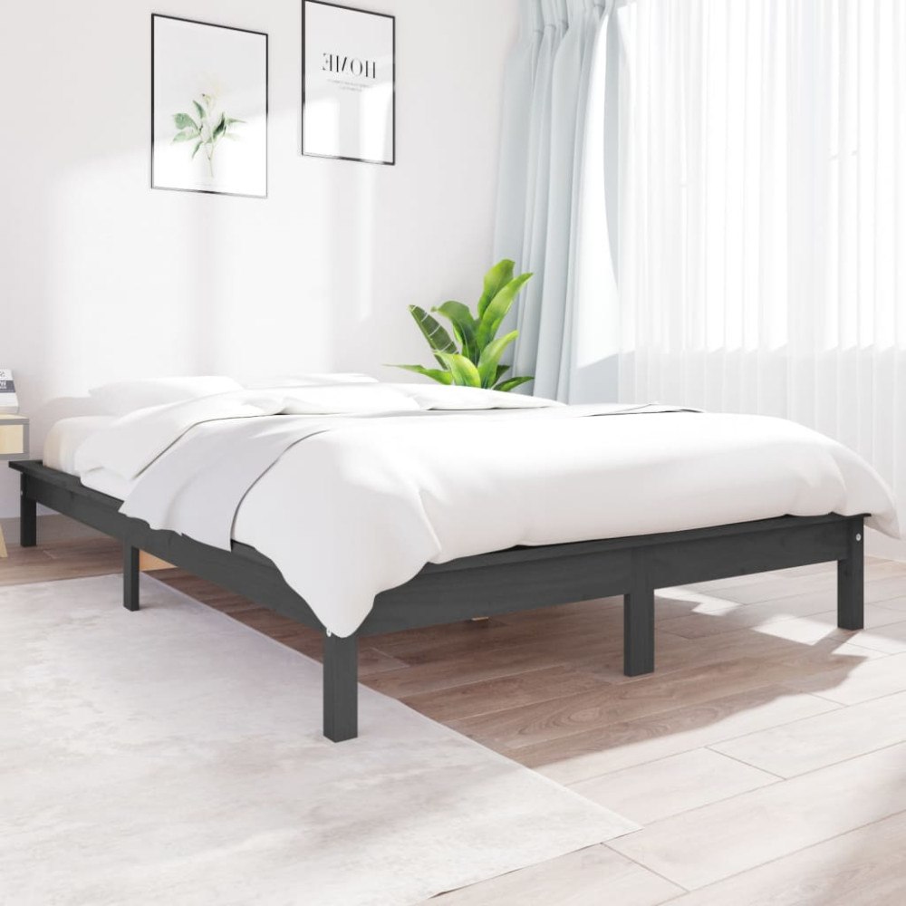 vidaXL Sängram grå 200x200 cm massiv furu