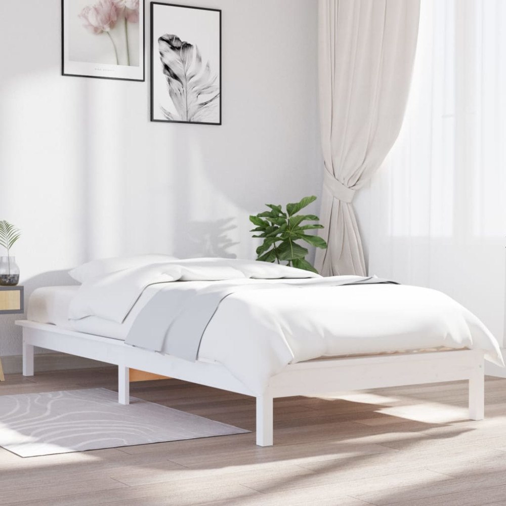 vidaXL Sängram 90x190 cm massiv furu vit