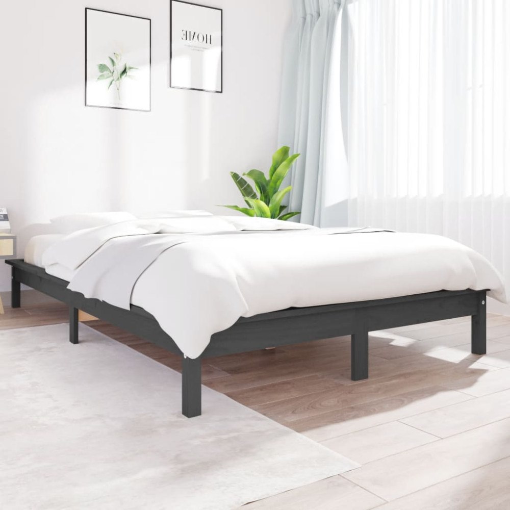 vidaXL Sängram 120x190 cm massiv furu grå