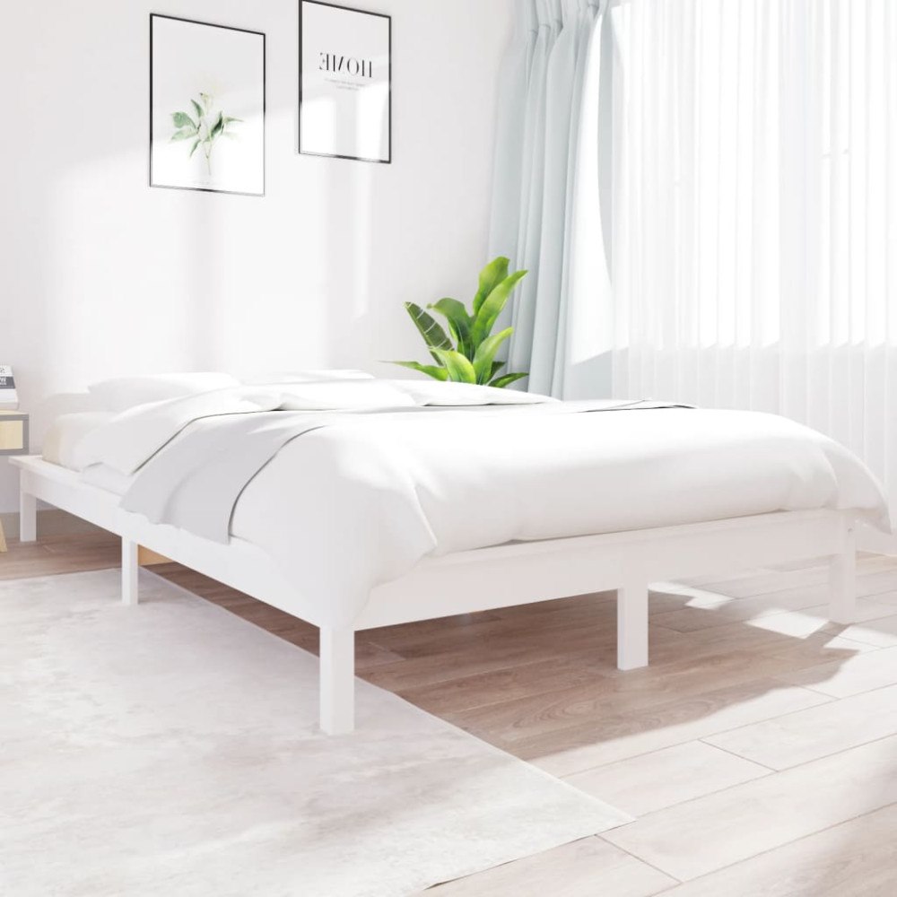 vidaXL Sängram vit 135x190 cm dubbel massiv furu