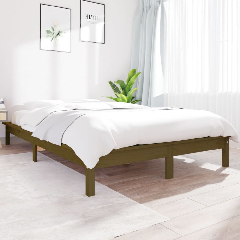 vidaXL Sängram 135x190 cm massiv furu honungsbrun