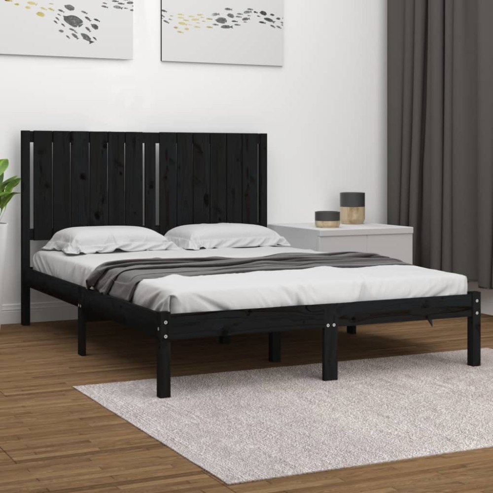 vidaXL Sängram svart massiv furu 140x190 cm