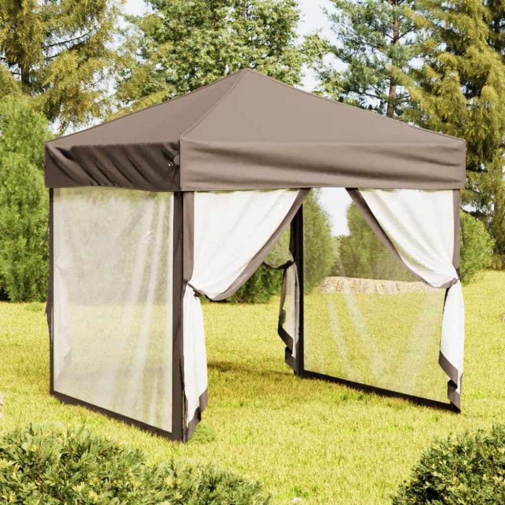vidaXL Hopfällbart partytält med sidoväggar taupe 2x2 m