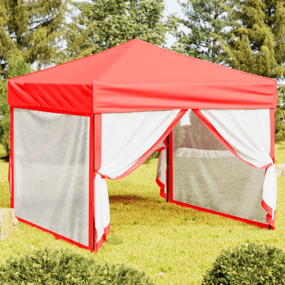 vidaXL Hopfällbart partytält med sidoväggar röd 3x3 m