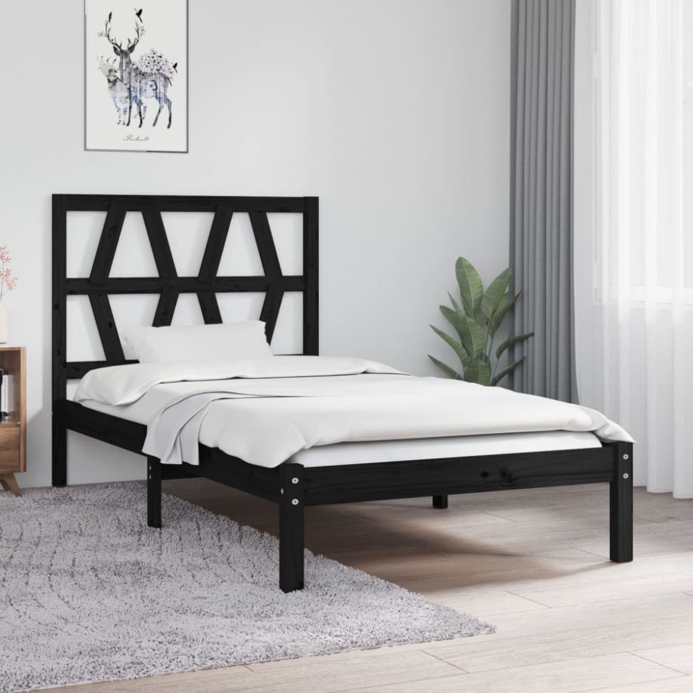 vidaXL Sängram svart massiv furu 75x190 cm